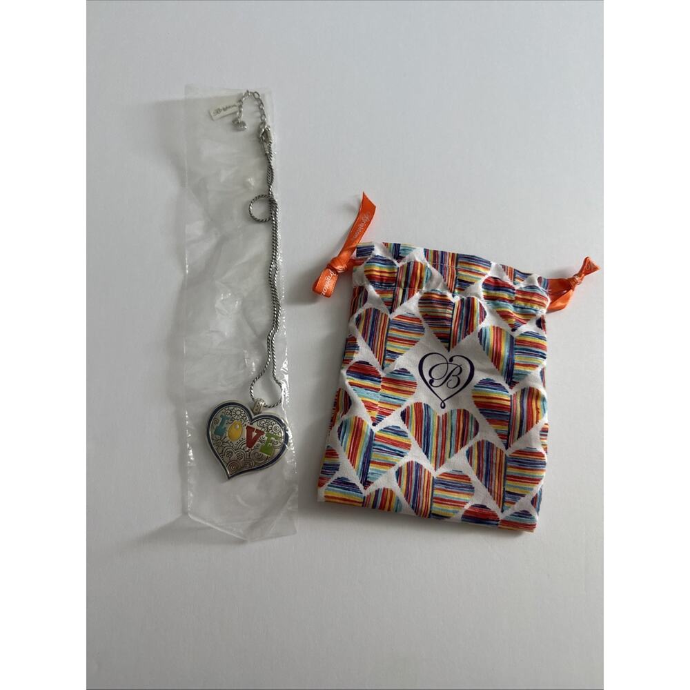NWT! Brighton Summer of Love Heart Reversible Necklace With Bag!